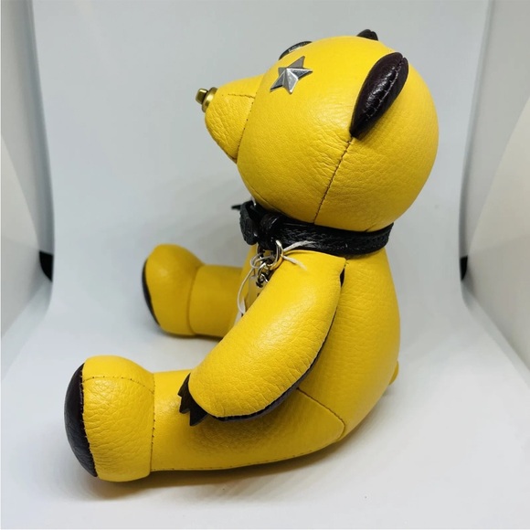 Coach Bear Paperweight Yellow Leather Gunmetal Hardware 6 Inch - Picture 13 of 14